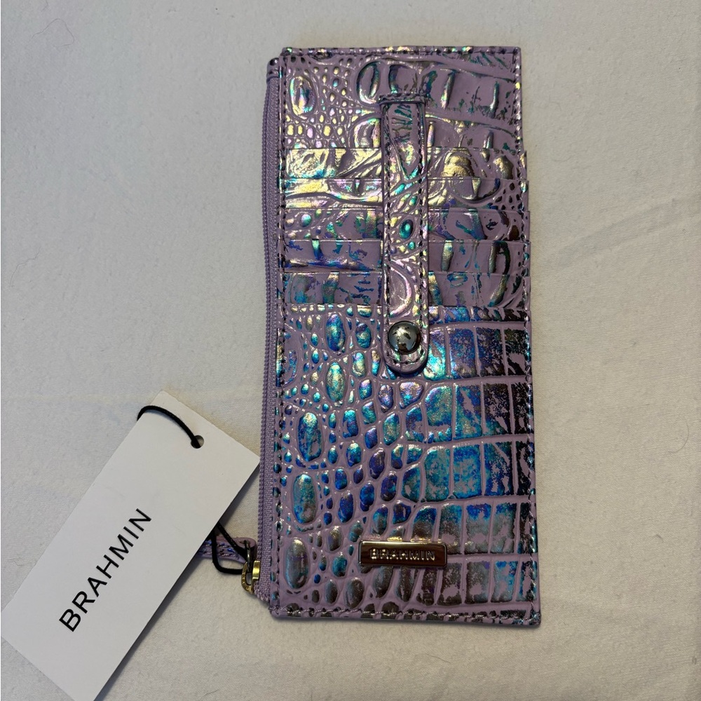 Brahmin Violet Wonderland Iridescent Purple Croc-Embossed Card Wallet